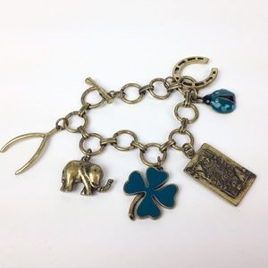 Boho charm bracelet good luck elephant horseshoe